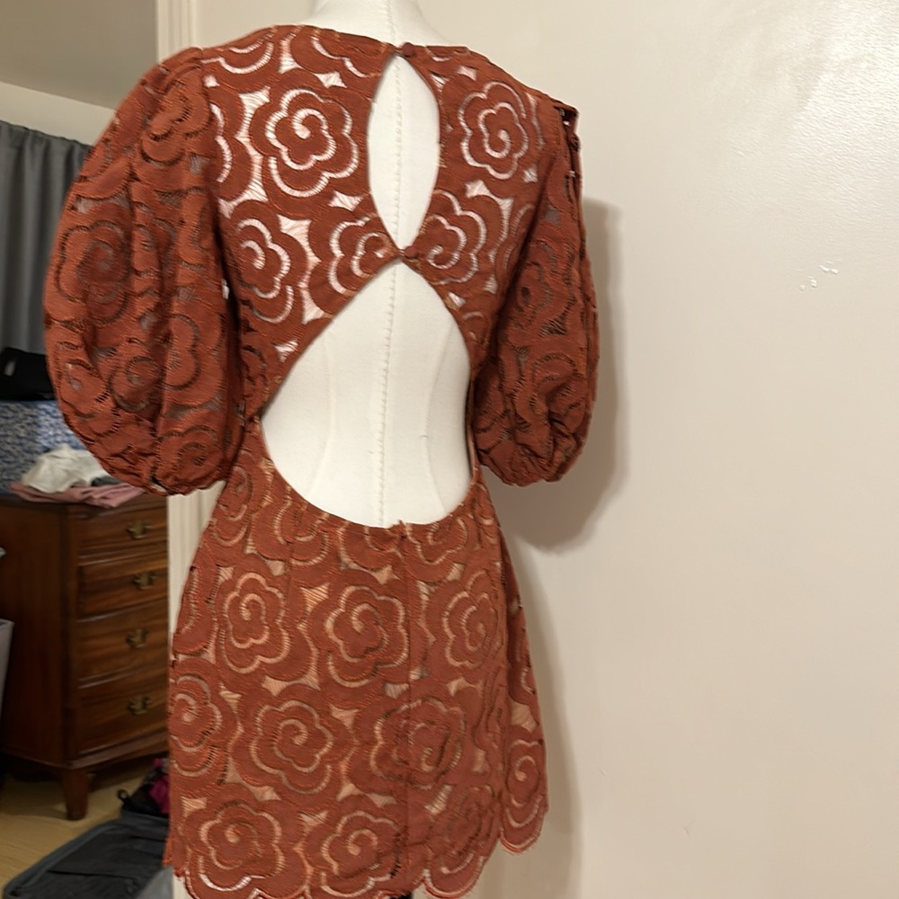 For Love & Lemons Rust Orange Lace Mini Dress - Picture 8 of 8